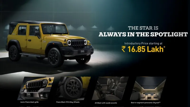 Mahindra Thar Roxx Star Edition Unveiled Bold Blacked-Out Look, Citrine Yellow & Key Upgrades